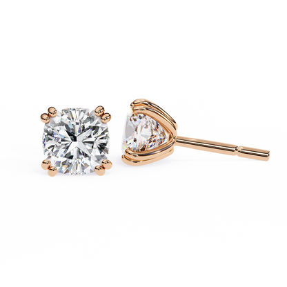 2.24 CTW Cushion-Cut Lab-Grown Diamond Double-Claw Stud Earrings in 14K Gold
