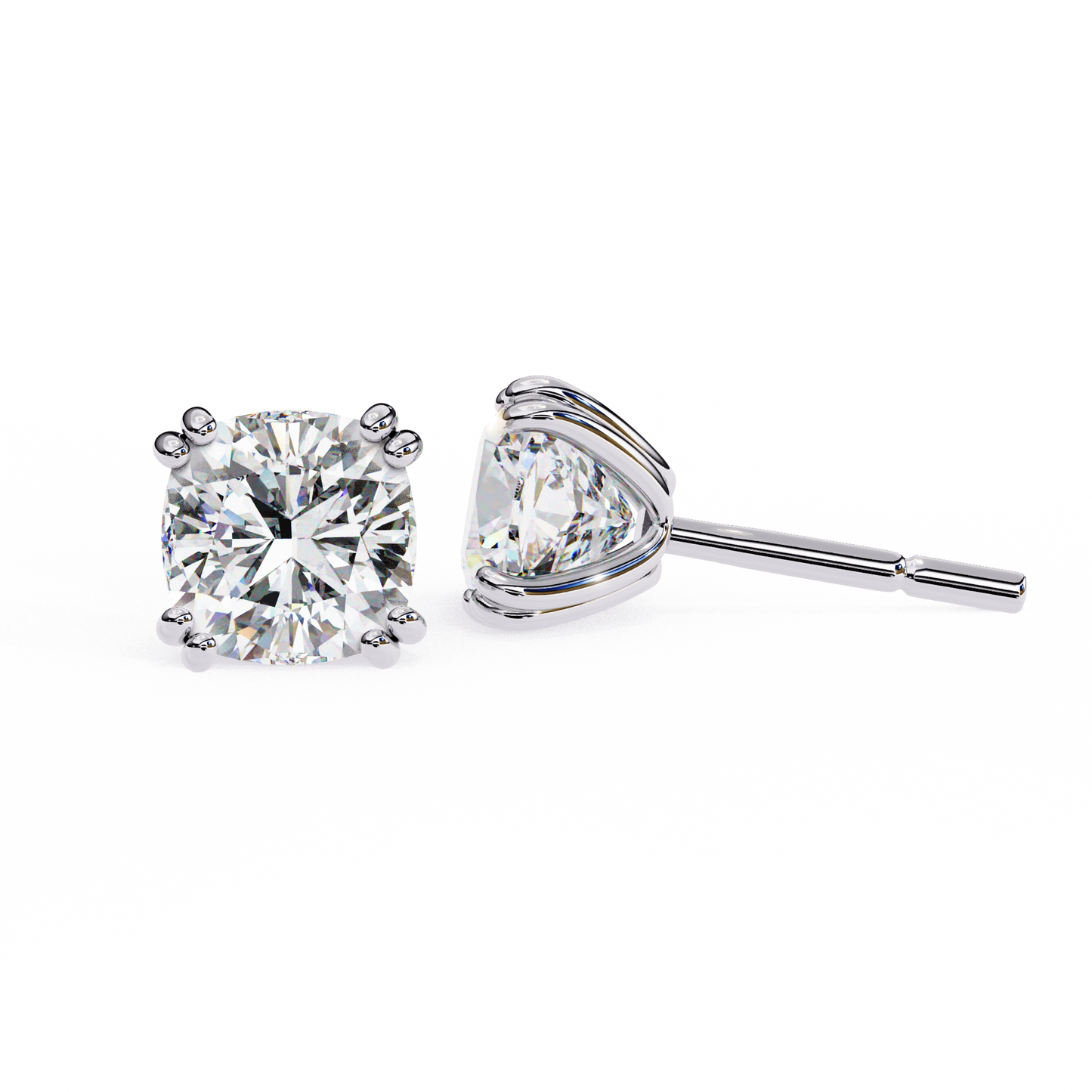 2.24 CTW Cushion-Cut Lab-Grown Diamond Double-Claw Stud Earrings in 14K Gold