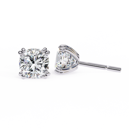 2.24 CTW Cushion-Cut Lab-Grown Diamond Double-Claw Stud Earrings in 14K Gold
