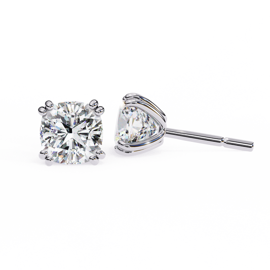 2.24 CTW Cushion-Cut Lab-Grown Diamond Double-Claw Stud Earrings in 14K Gold