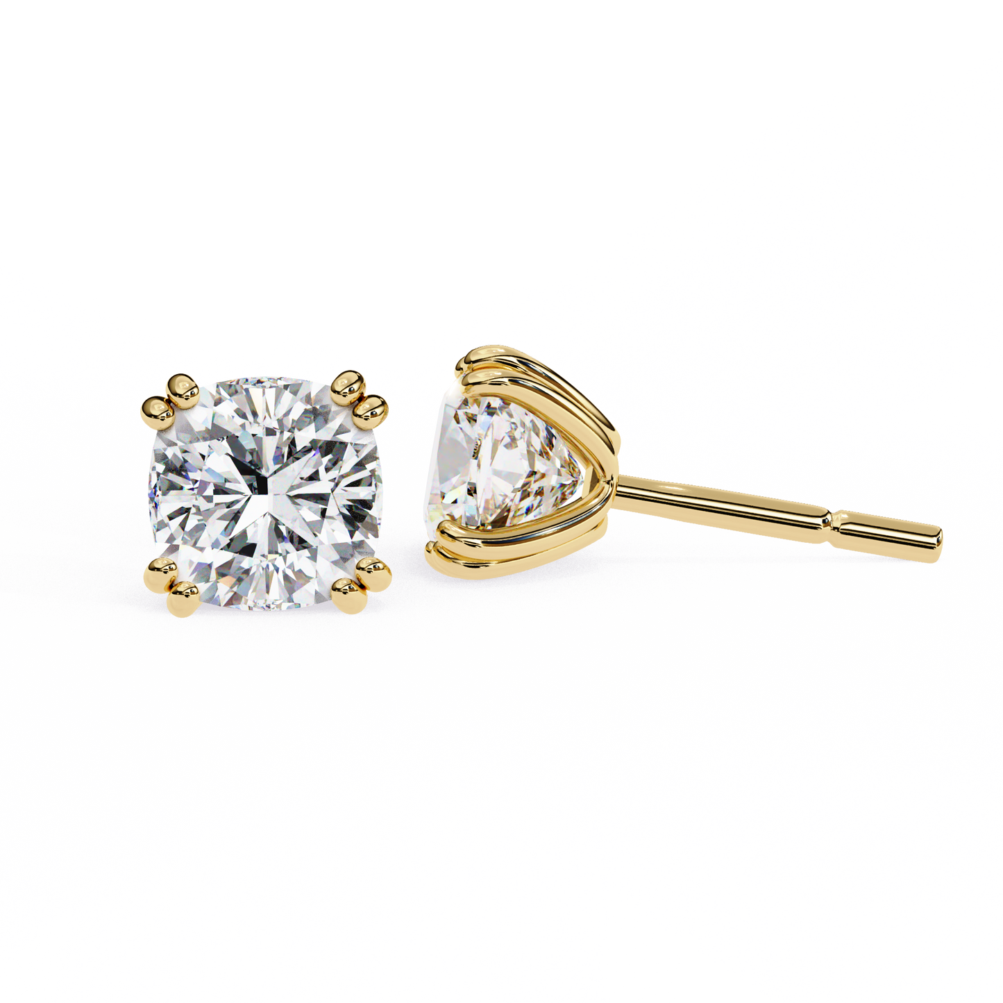 2.24 CTW Cushion-Cut Lab-Grown Diamond Double-Claw Stud Earrings in 14K Gold