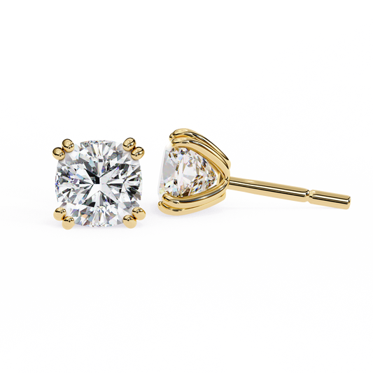 2.24 CTW Cushion-Cut Lab-Grown Diamond Double-Claw Stud Earrings in 14K Gold