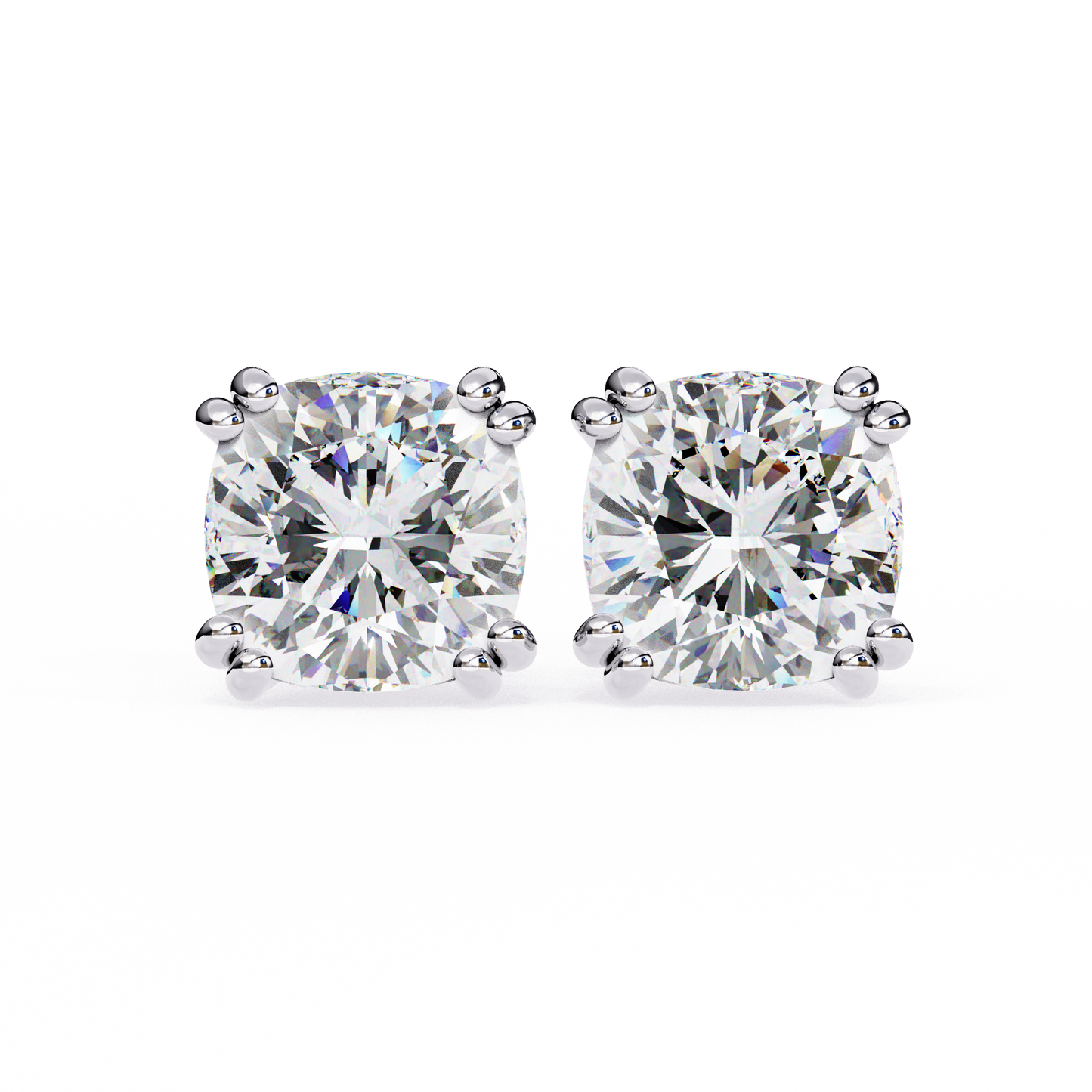 2.24 CTW Cushion-Cut Lab-Grown Diamond Double-Claw Stud Earrings in 14K Gold