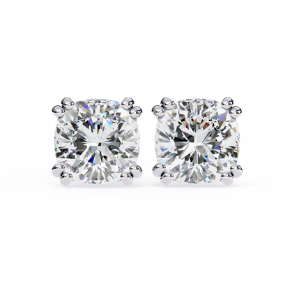 2.24 CTW Cushion-Cut Lab-Grown Diamond Double-Claw Stud Earrings in 14K Gold