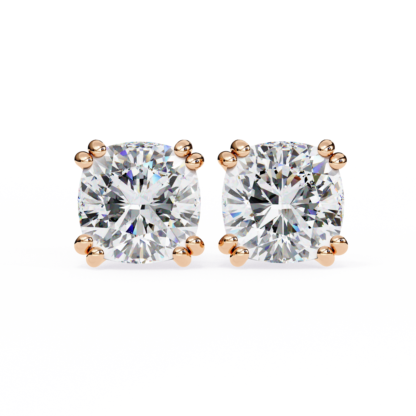 2.24 CTW Cushion-Cut Lab-Grown Diamond Double-Claw Stud Earrings in 14K Gold