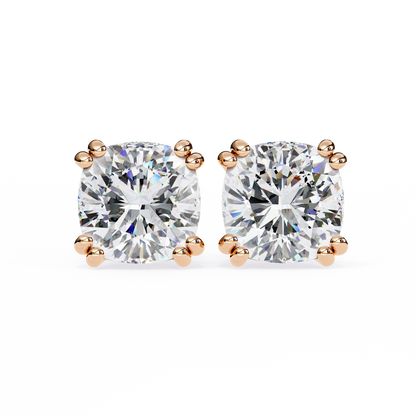 2.24 CTW Cushion-Cut Lab-Grown Diamond Double-Claw Stud Earrings in 14K Gold