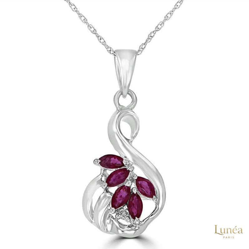 1.50 ct. Ruby Leaf Pendant with Diamond Accent | Lab Grown | 14K Gold & Platinum