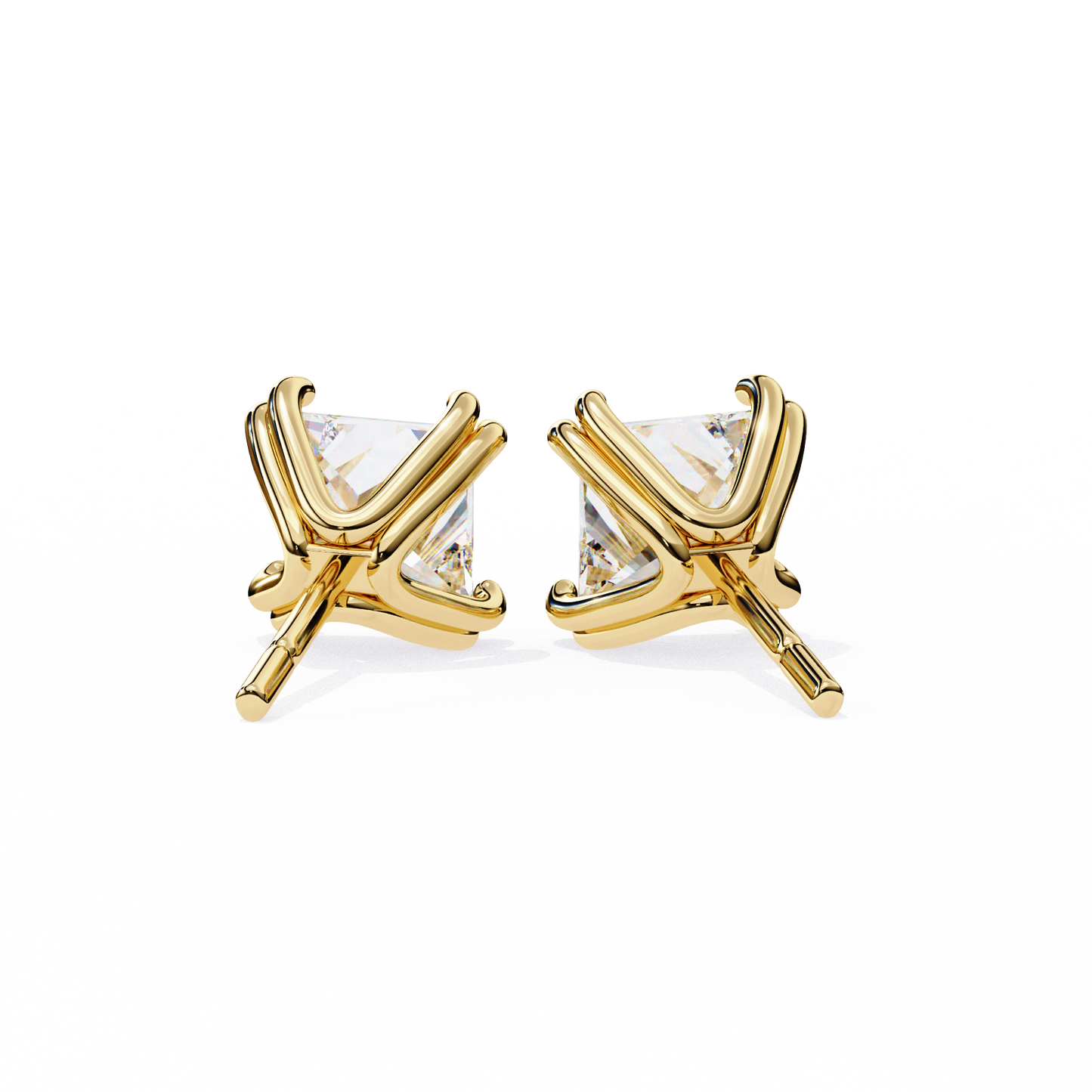 3.04 CTW Princess-Cut Lab-Grown Diamond Double-Claw Stud Earrings in 14K Gold