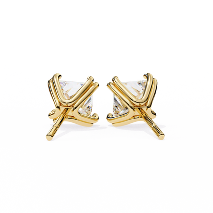 3.04 CTW Princess-Cut Lab-Grown Diamond Double-Claw Stud Earrings in 14K Gold