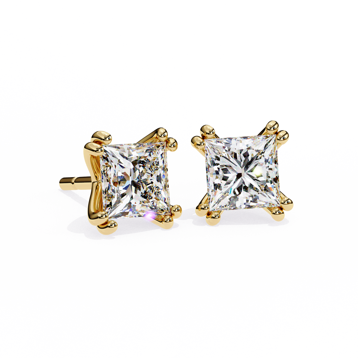 3.04 CTW Princess-Cut Lab-Grown Diamond Double-Claw Stud Earrings in 14K Gold