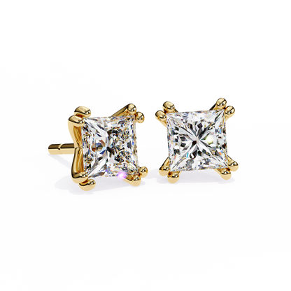 3.04 CTW Princess-Cut Lab-Grown Diamond Double-Claw Stud Earrings in 14K Gold