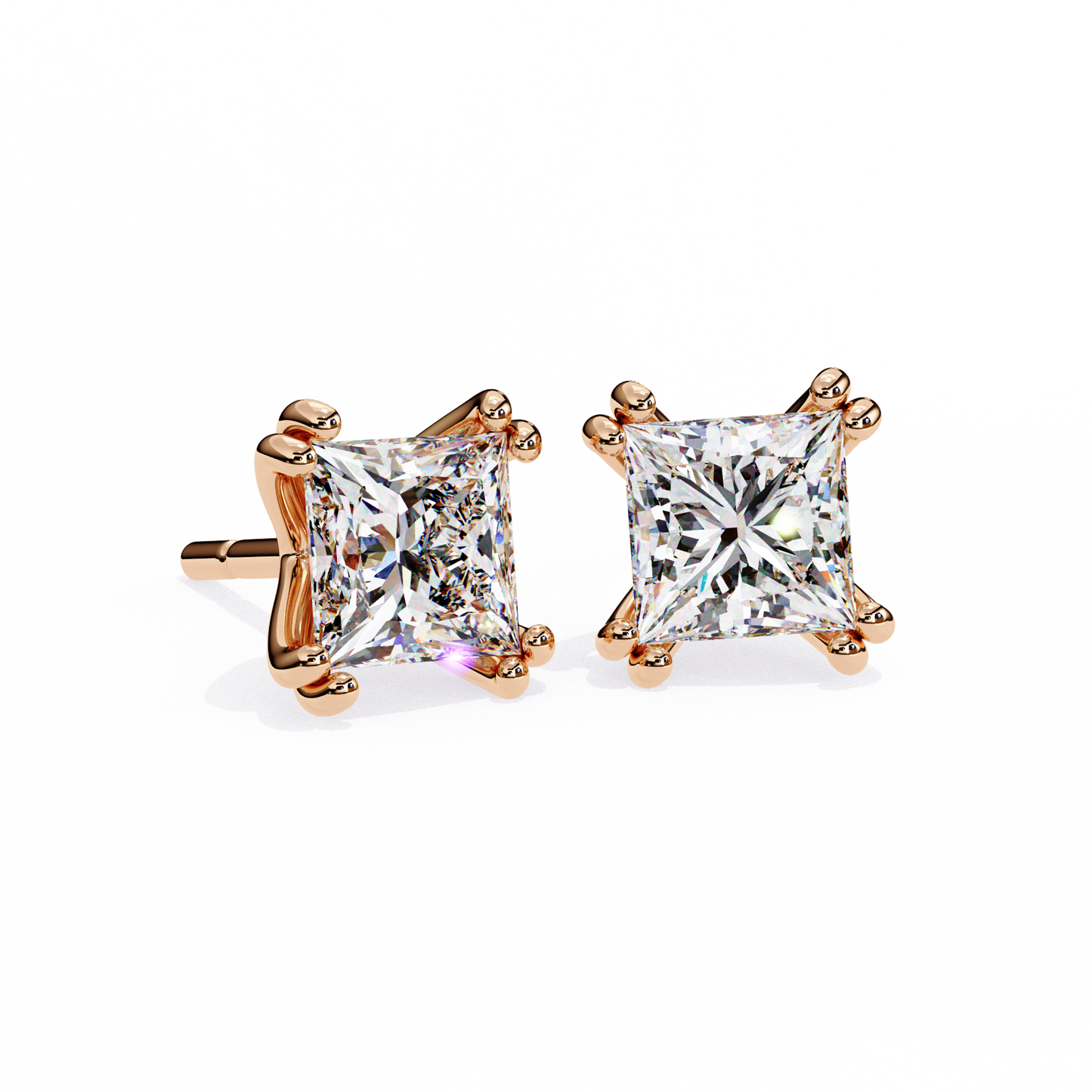 3.04 CTW Princess-Cut Lab-Grown Diamond Double-Claw Stud Earrings in 14K Gold