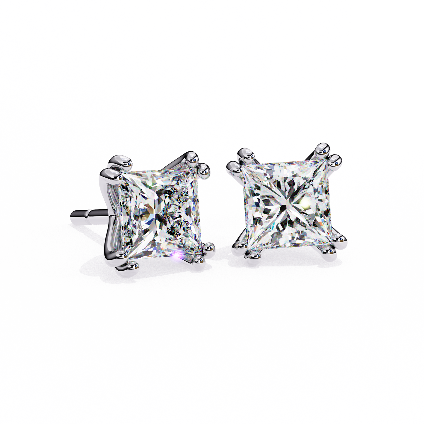 3.04 CTW Princess-Cut Lab-Grown Diamond Double-Claw Stud Earrings in 14K Gold