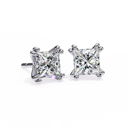 3.04 CTW Princess-Cut Lab-Grown Diamond Double-Claw Stud Earrings in 14K Gold