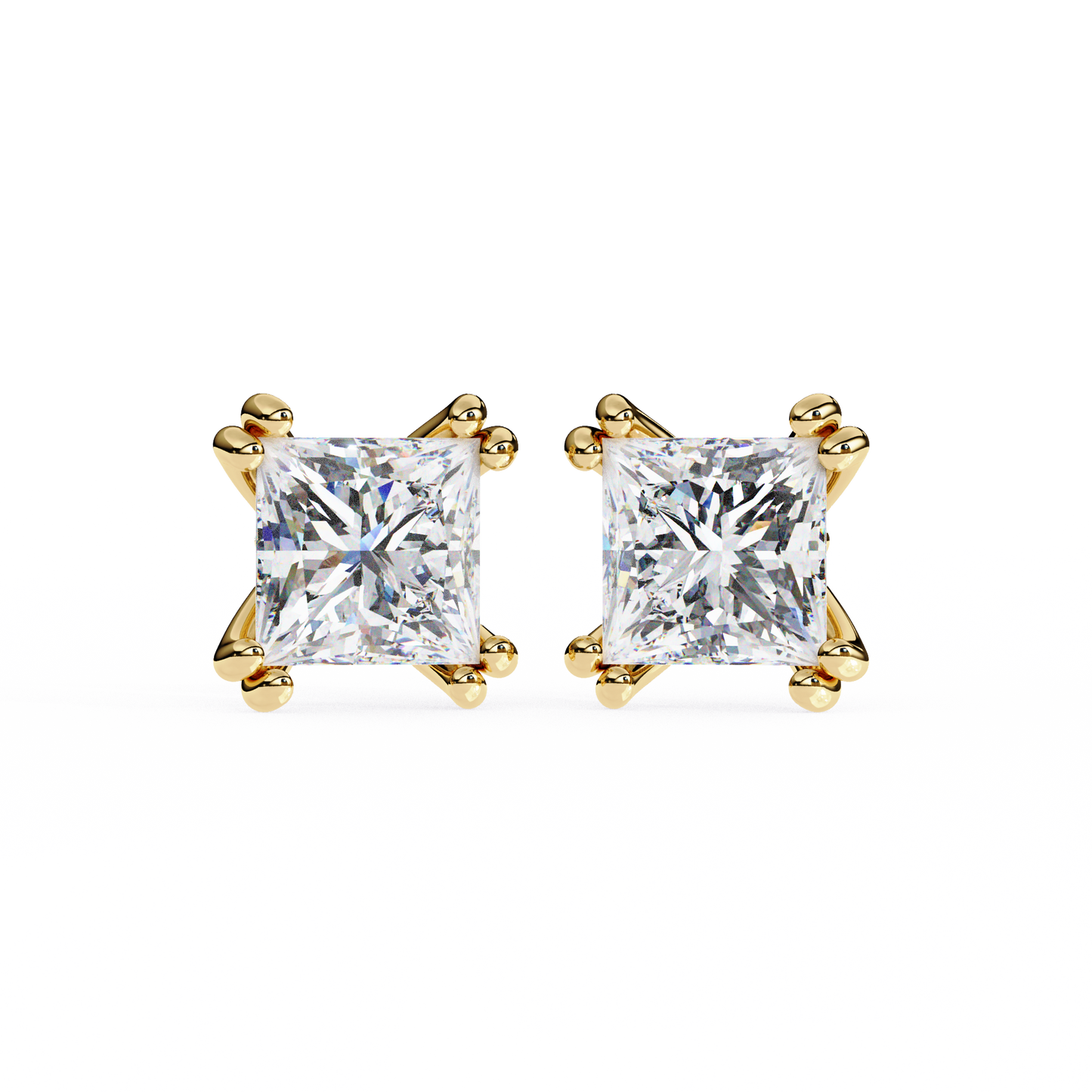 3.04 CTW Princess-Cut Lab-Grown Diamond Double-Claw Stud Earrings in 14K Gold