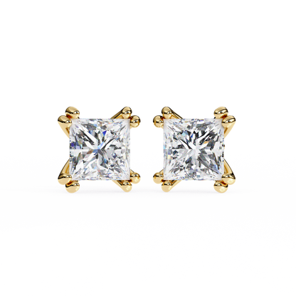 3.04 CTW Princess-Cut Lab-Grown Diamond Double-Claw Stud Earrings in 14K Gold