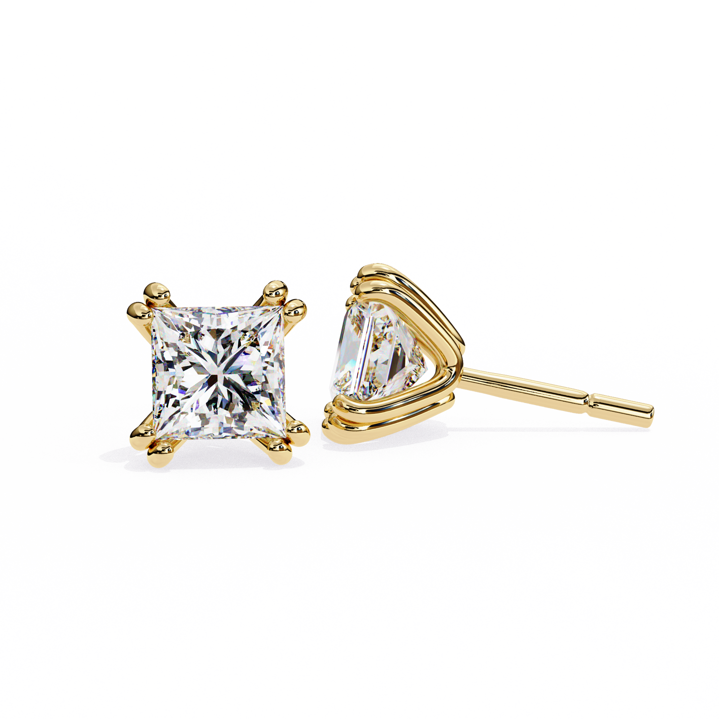3.04 CTW Princess-Cut Lab-Grown Diamond Double-Claw Stud Earrings in 14K Gold