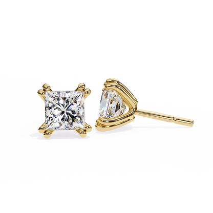 3.04 CTW Princess-Cut Lab-Grown Diamond Double-Claw Stud Earrings in 14K Gold