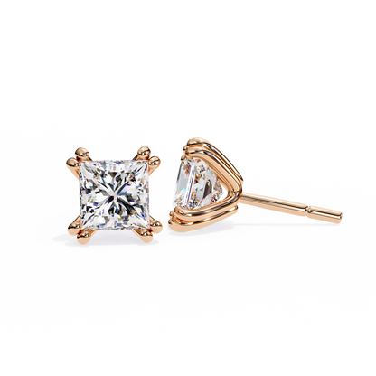 3.04 CTW Princess-Cut Lab-Grown Diamond Double-Claw Stud Earrings in 14K Gold