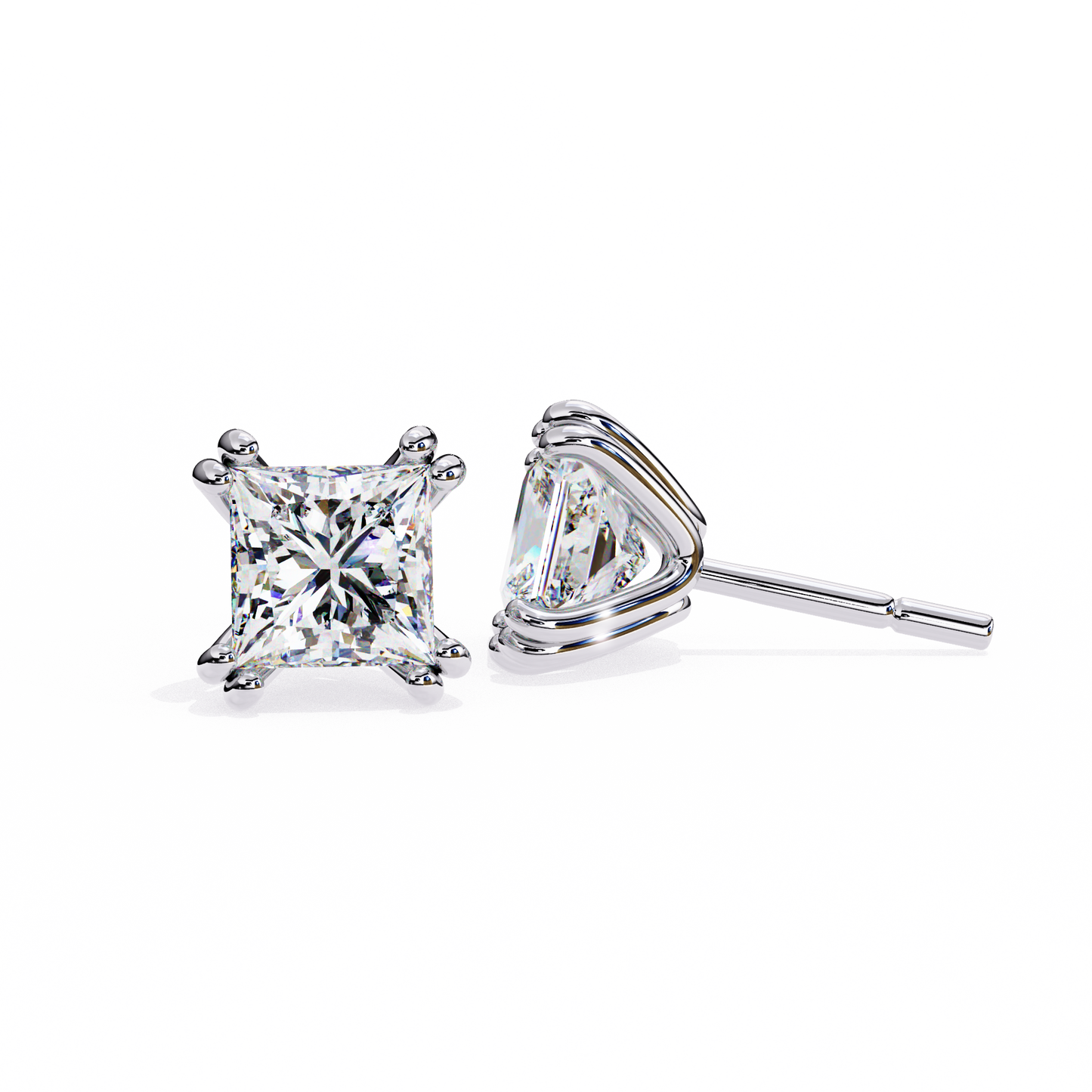3.04 CTW Princess-Cut Lab-Grown Diamond Double-Claw Stud Earrings in 14K Gold
