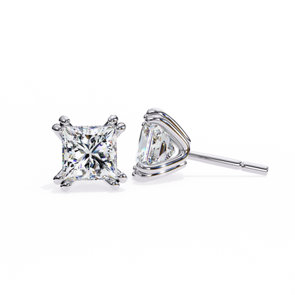 3.04 CTW Princess-Cut Lab-Grown Diamond Double-Claw Stud Earrings in 14K Gold