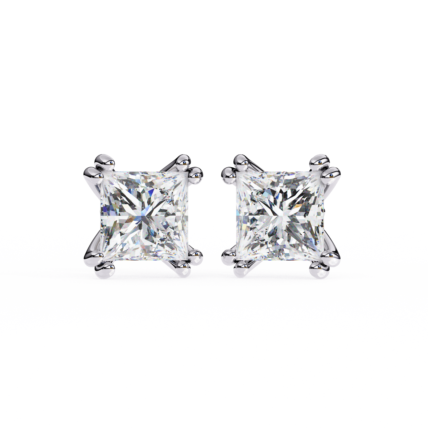 3.04 CTW Princess-Cut Lab-Grown Diamond Double-Claw Stud Earrings in 14K Gold