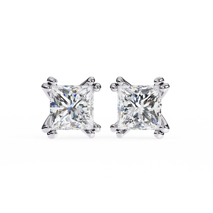 3.04 CTW Princess-Cut Lab-Grown Diamond Double-Claw Stud Earrings in 14K Gold