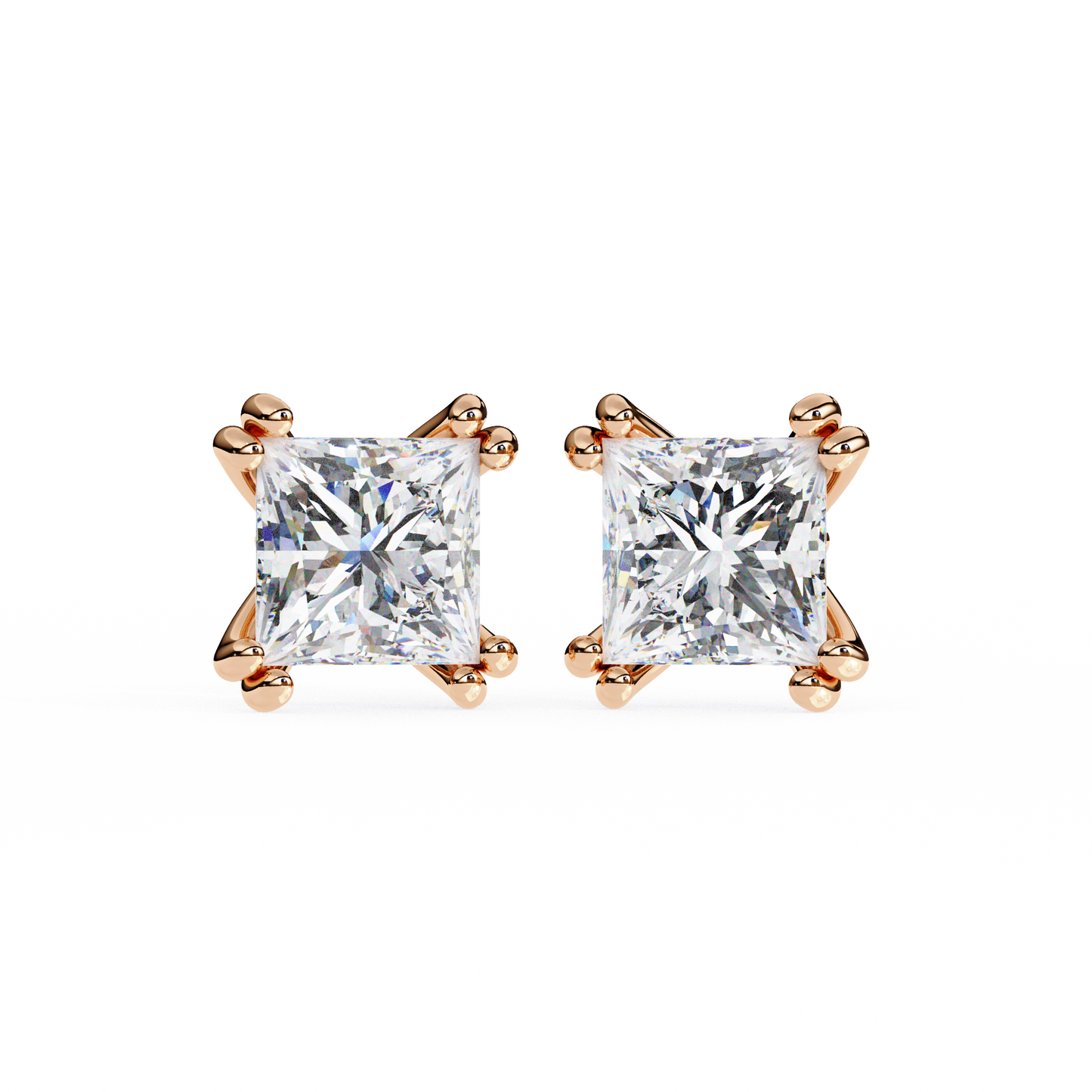3.04 CTW Princess-Cut Lab-Grown Diamond Double-Claw Stud Earrings in 14K Gold