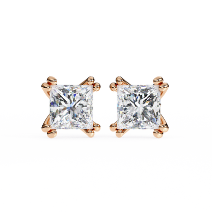 3.04 CTW Princess-Cut Lab-Grown Diamond Double-Claw Stud Earrings in 14K Gold