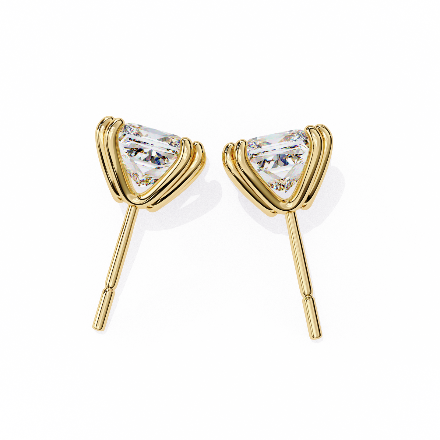 3.04 CTW Princess-Cut Lab-Grown Diamond Double-Claw Stud Earrings in 14K Gold