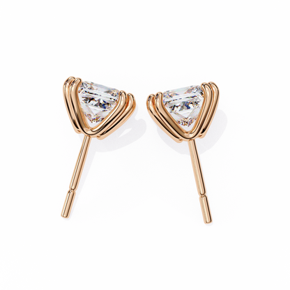 3.04 CTW Princess-Cut Lab-Grown Diamond Double-Claw Stud Earrings in 14K Gold