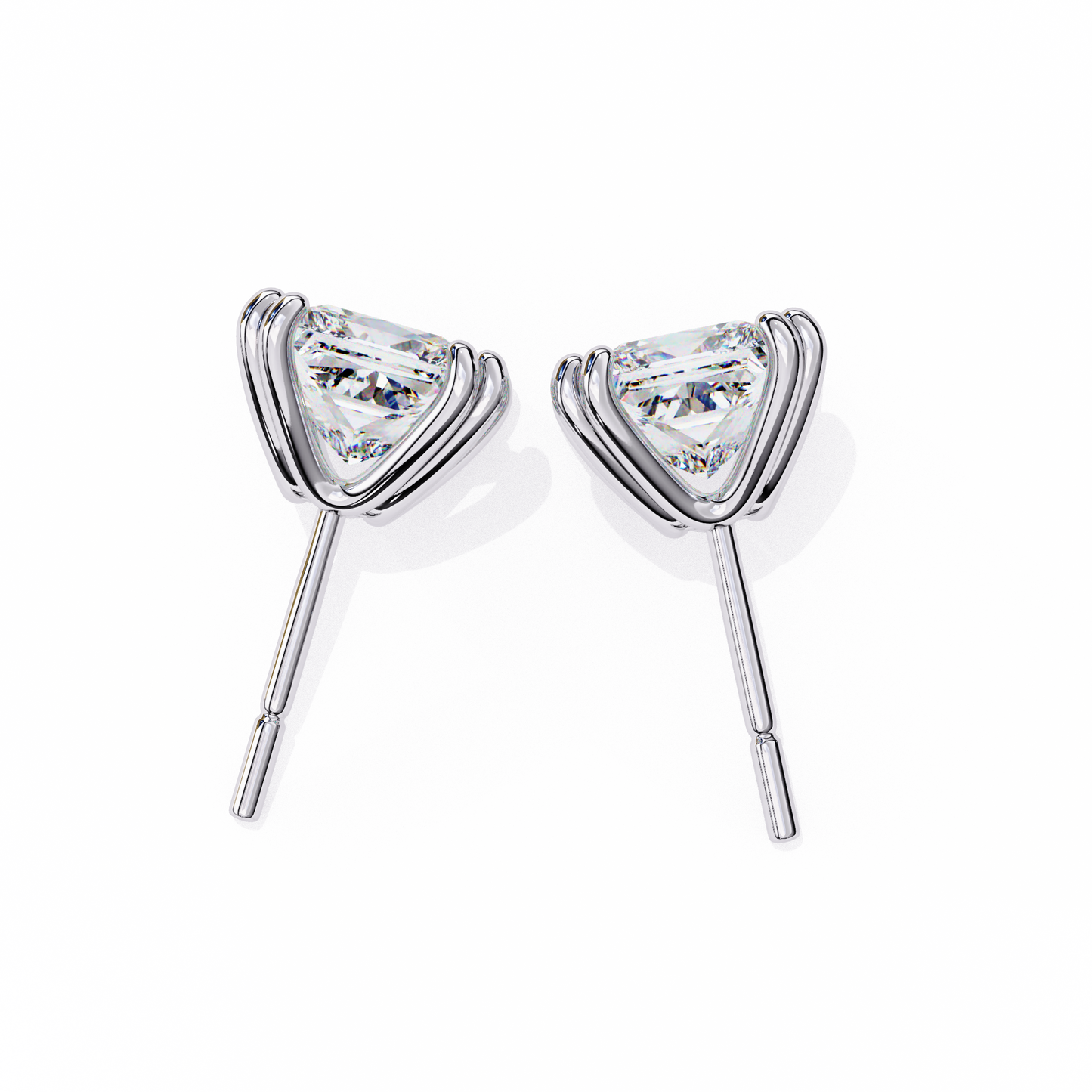 3.04 CTW Princess-Cut Lab-Grown Diamond Double-Claw Stud Earrings in 14K Gold