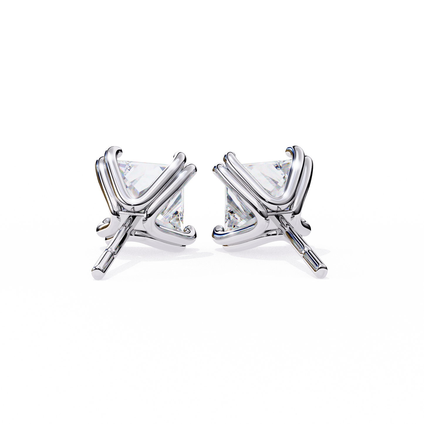 3.04 CTW Princess-Cut Lab-Grown Diamond Double-Claw Stud Earrings in 14K Gold