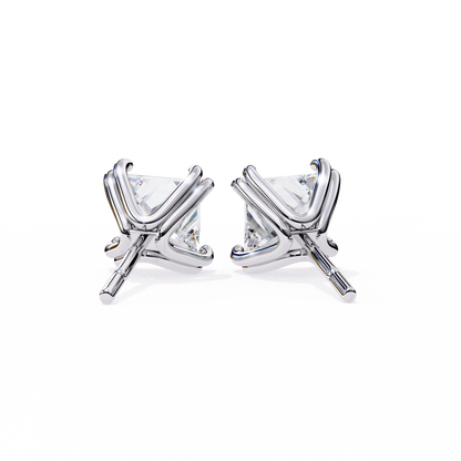 3.04 CTW Princess-Cut Lab-Grown Diamond Double-Claw Stud Earrings in 14K Gold