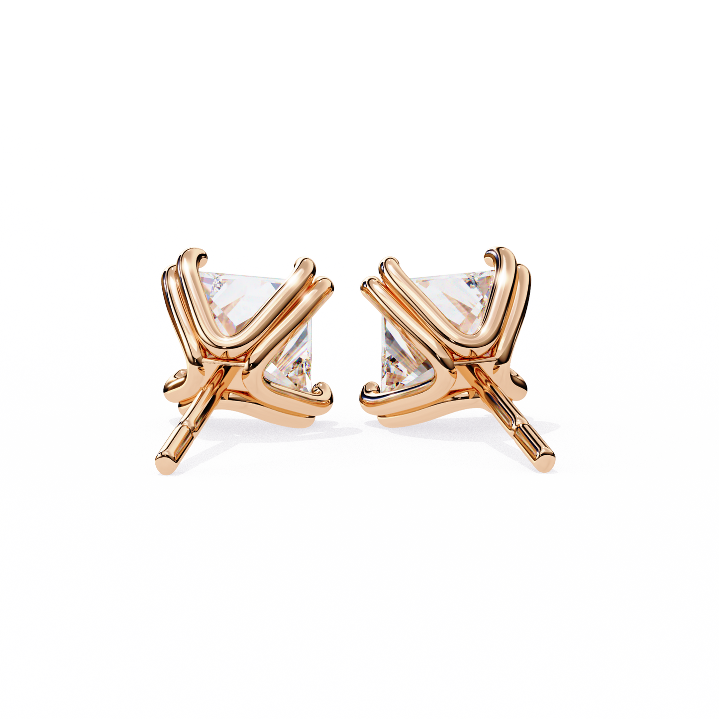 3.04 CTW Princess-Cut Lab-Grown Diamond Double-Claw Stud Earrings in 14K Gold