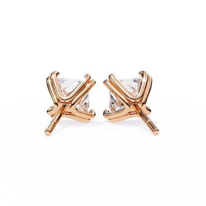 3.04 CTW Princess-Cut Lab-Grown Diamond Double-Claw Stud Earrings in 14K Gold