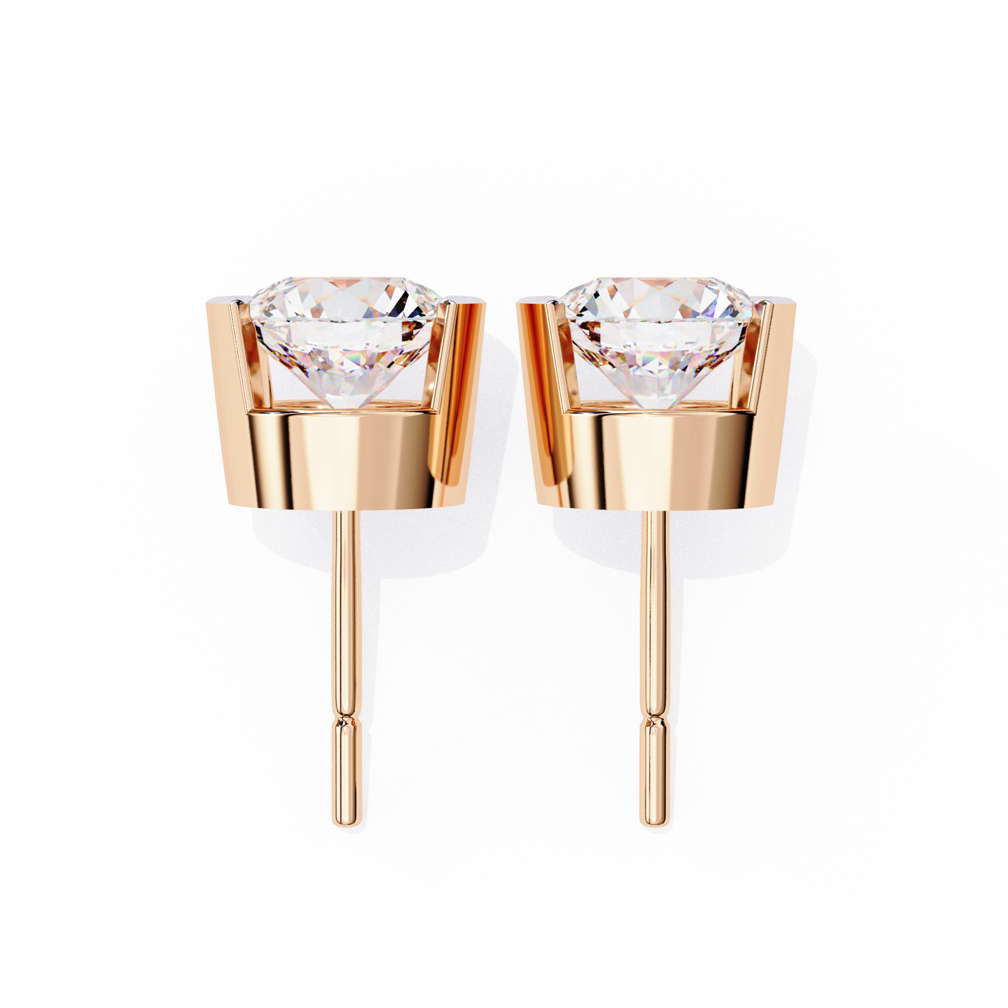 2.57 CTW Round Lab-Grown Diamond Semi-Bezel Stud Earrings in 14K Gold