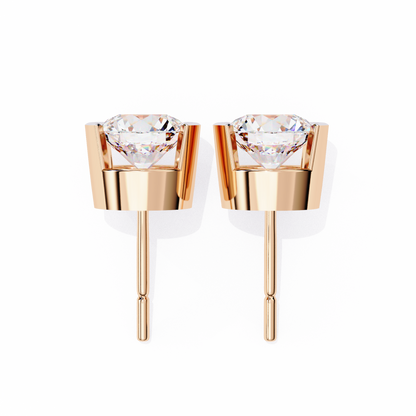 2.57 CTW Round Lab-Grown Diamond Semi-Bezel Stud Earrings in 14K Gold