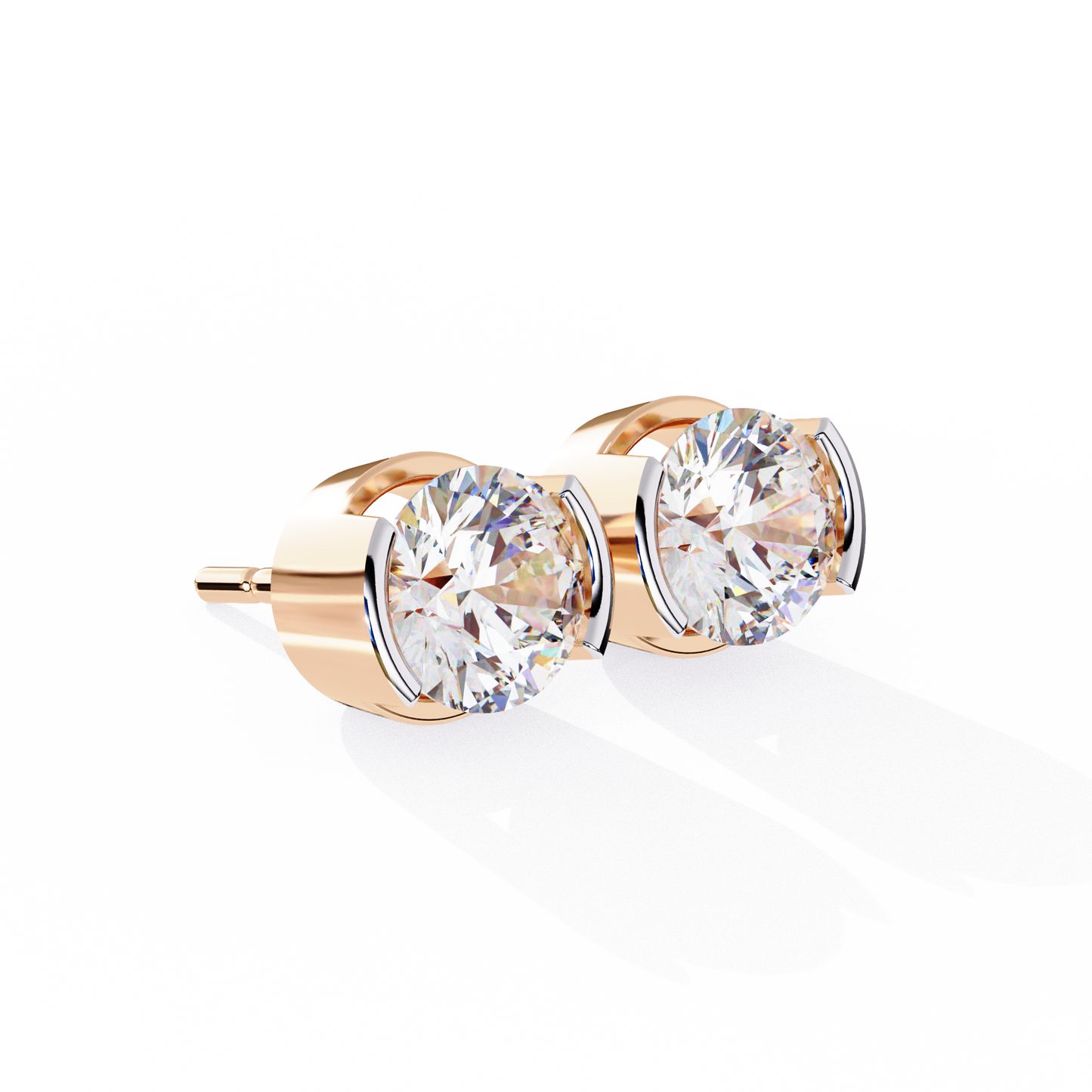 2.57 CTW Round Lab-Grown Diamond Semi-Bezel Stud Earrings in 14K Gold