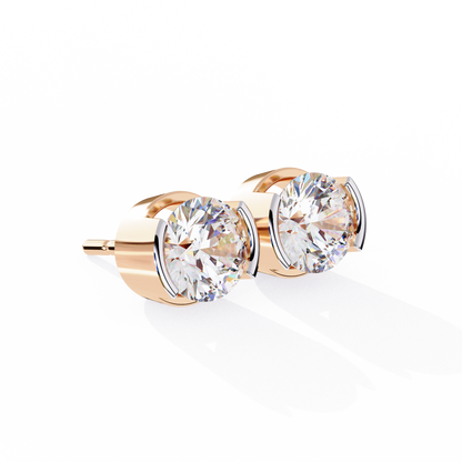 2.57 CTW Round Lab-Grown Diamond Semi-Bezel Stud Earrings in 14K Gold