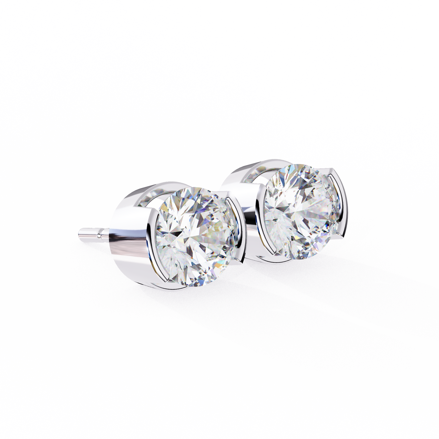 2.57 CTW Round Lab-Grown Diamond Semi-Bezel Stud Earrings in 14K Gold