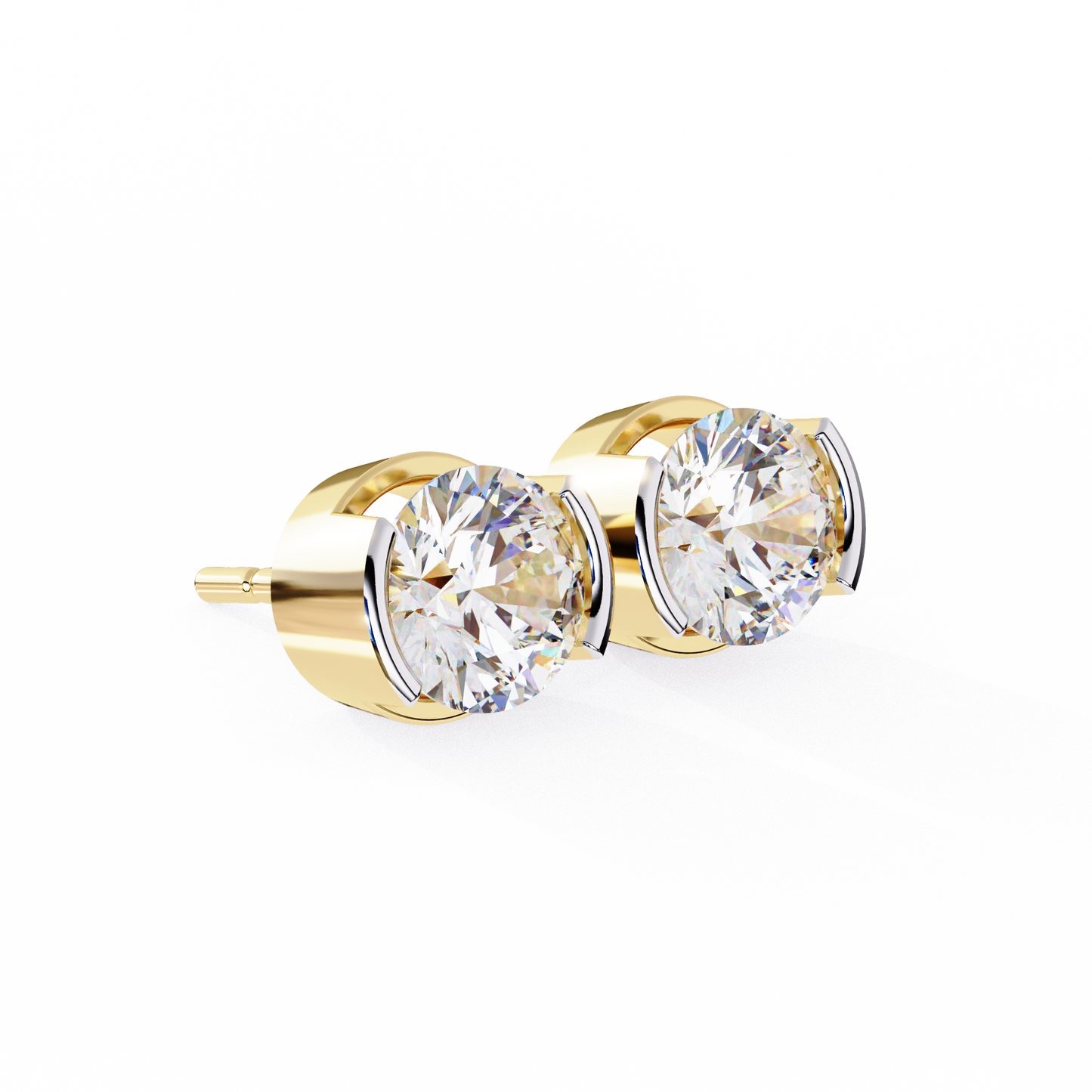 2.57 CTW Round Lab-Grown Diamond Semi-Bezel Stud Earrings in 14K Gold