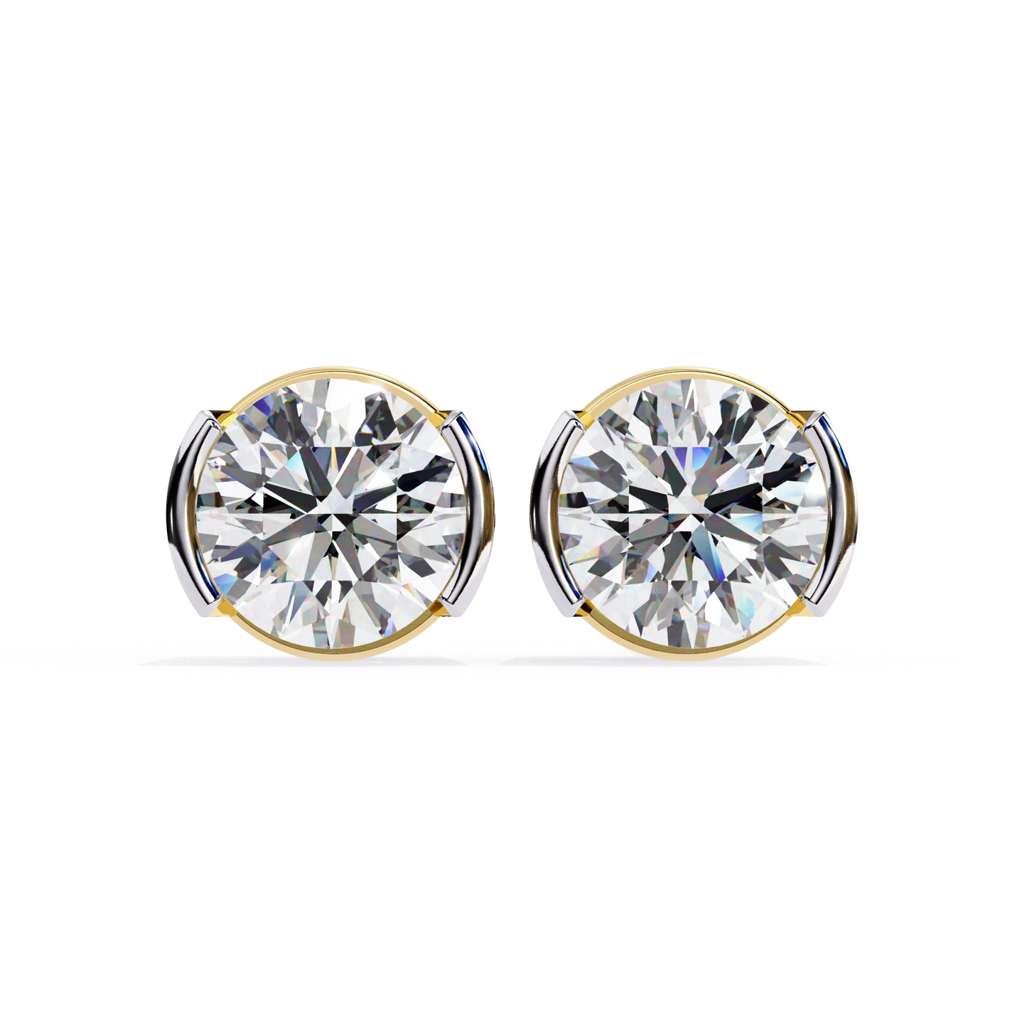 2.57 CTW Round Lab-Grown Diamond Semi-Bezel Stud Earrings in 14K Gold