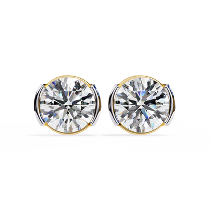 2.57 CTW Round Lab-Grown Diamond Semi-Bezel Stud Earrings in 14K Gold