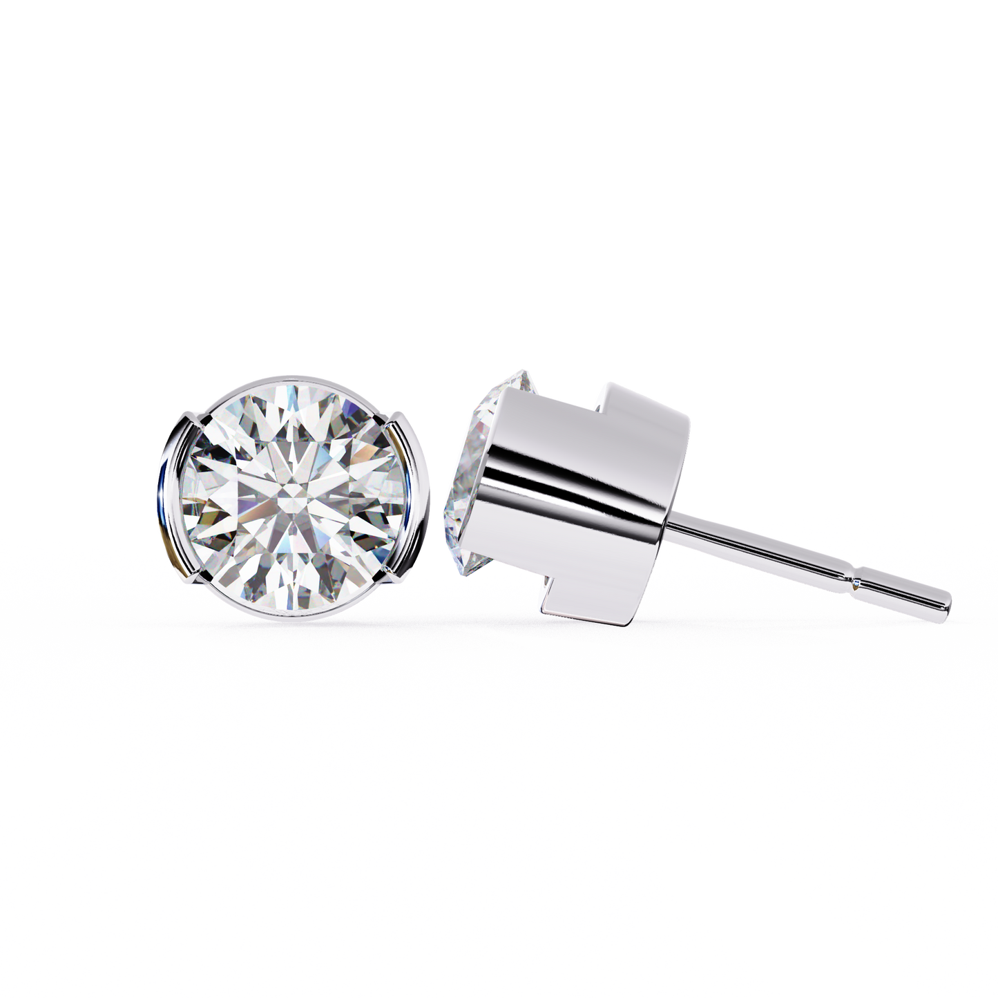 2.57 CTW Round Lab-Grown Diamond Semi-Bezel Stud Earrings in 14K Gold