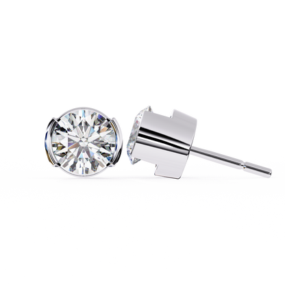 2.57 CTW Round Lab-Grown Diamond Semi-Bezel Stud Earrings in 14K Gold