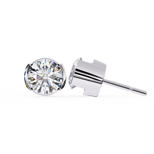2.57 CTW Round Lab-Grown Diamond Semi-Bezel Stud Earrings in 14K Gold
