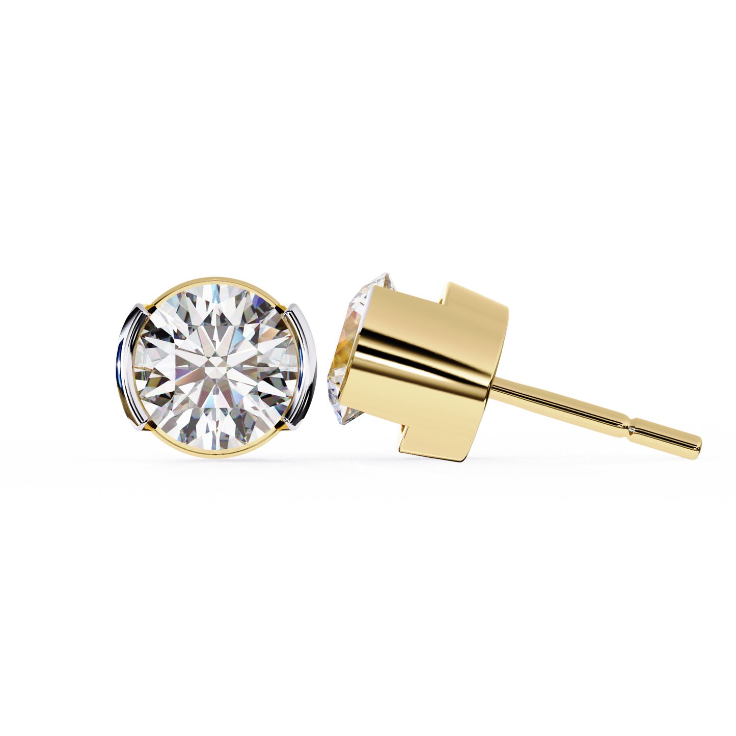 2.57 CTW Round Lab-Grown Diamond Semi-Bezel Stud Earrings in 14K Gold