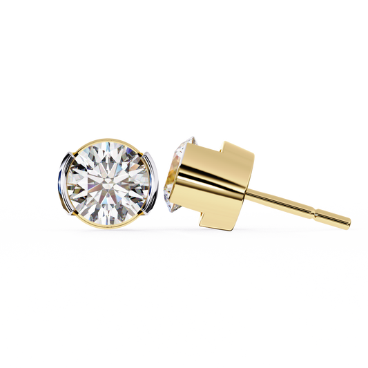 2.57 CTW Round Lab-Grown Diamond Semi-Bezel Stud Earrings in 14K Gold