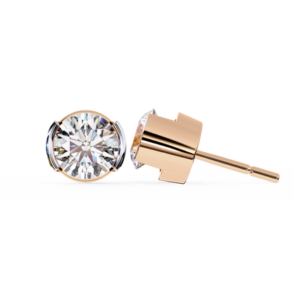2.57 CTW Round Lab-Grown Diamond Semi-Bezel Stud Earrings in 14K Gold